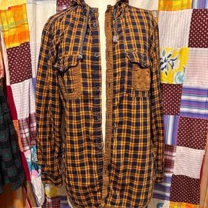 Indigo Nation Orange and blue plaid shirt